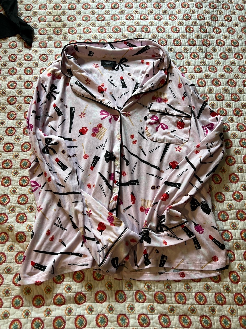 Kate Spade All Dolled Up Makeup Bows Pajama Top size large